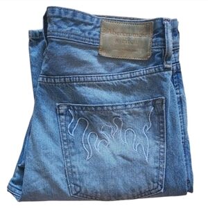 30/31 Abercrombie & Fitch Flame Embroidered Men's Relaxed Jeans Blue Y2K Style
